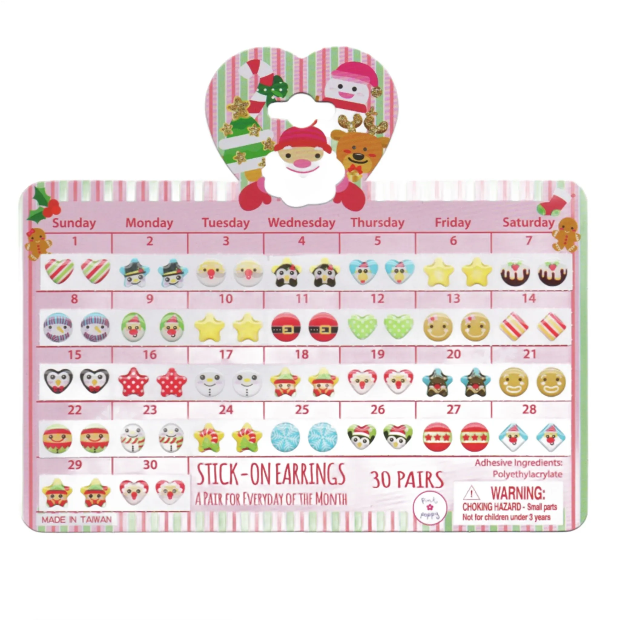 30 Day Christmas Stick On Earrings