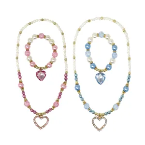 Dance Pearl and Heart Necklace and Bracelet Set
